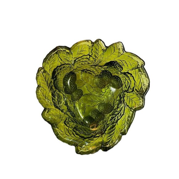 Vintage Loganberry Olive Green Dish Indiana Glass Co. Bowl Candy Dish Set of 2 - Picture 7 of 10